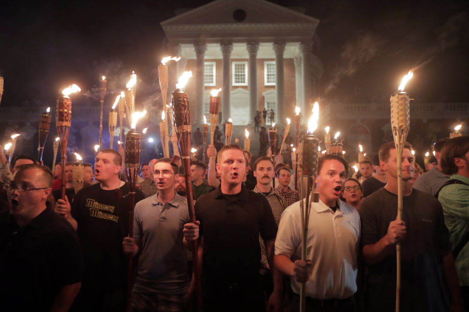 Members of the Alt-Right led a torch march thru the grounds of the University of Virginia Friday night in Charlottesville, Va.