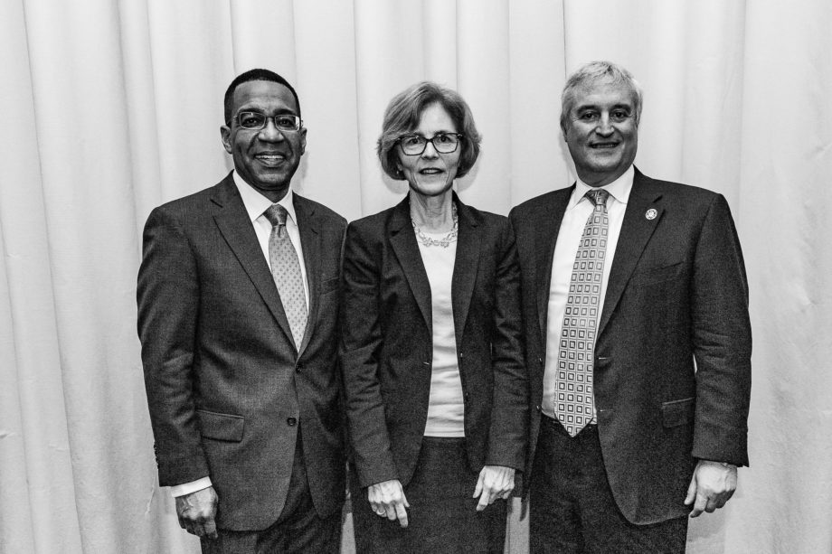 Left to right: Incoming President Barry Fields, Chief Judge Rebecca Pallmeyer, Immediate Past President Michael Rothstein